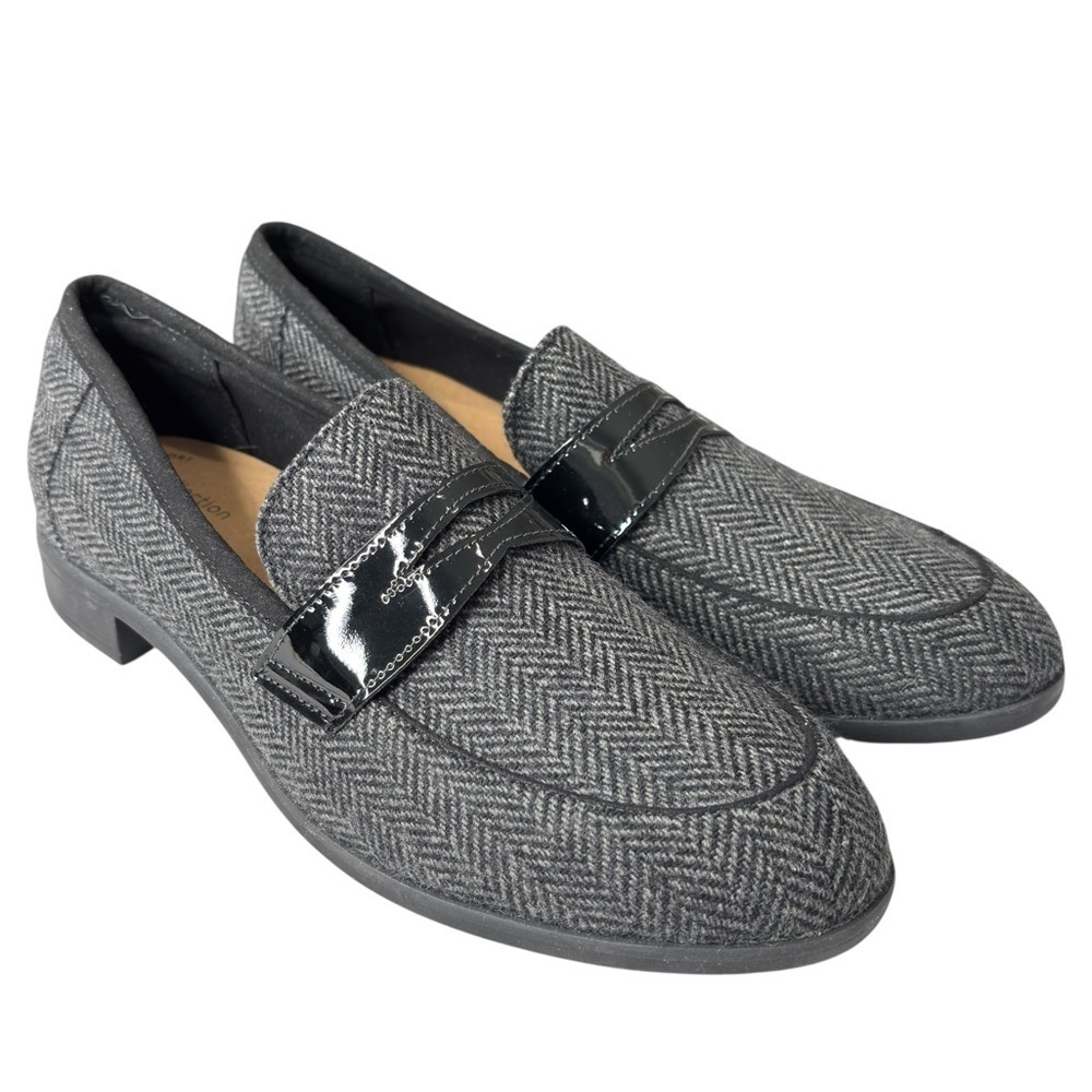 Clarks Trish Rose Penny Loafer Herringbone Black Gray Womens Shoe Size 10  Vegan
